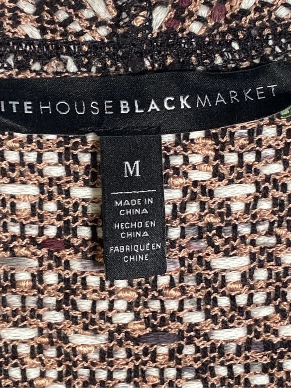 White House Black Market Black Pink Tweed Knit Cardigan Fringe - Picture 4 of 5